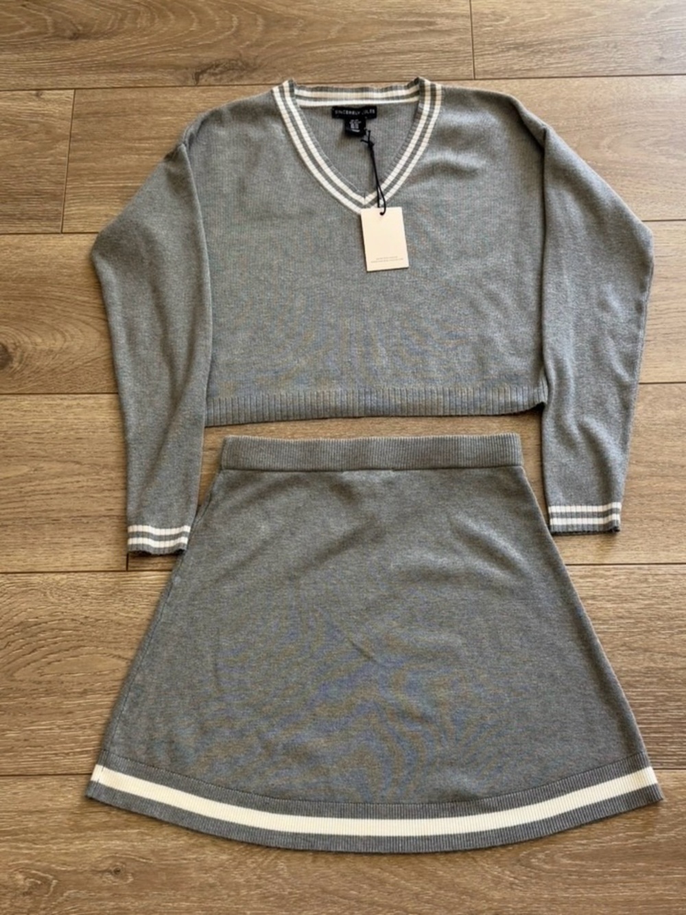 Sincerely Jules Gray Cropped V-Neck Knit Top & Skirt Set